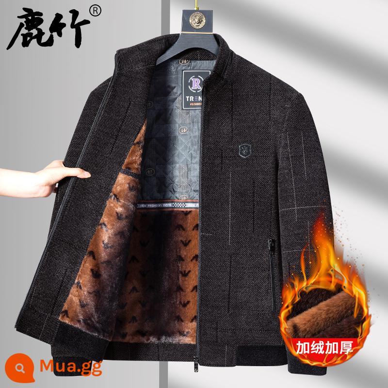 Bố áo khoác chenille xuân thu áo khoác len nam trung niên và người cao tuổi áo cardigan mùa thu nam trung niên - Cà phê 2303C [Bộ sưu tập Stand Up]