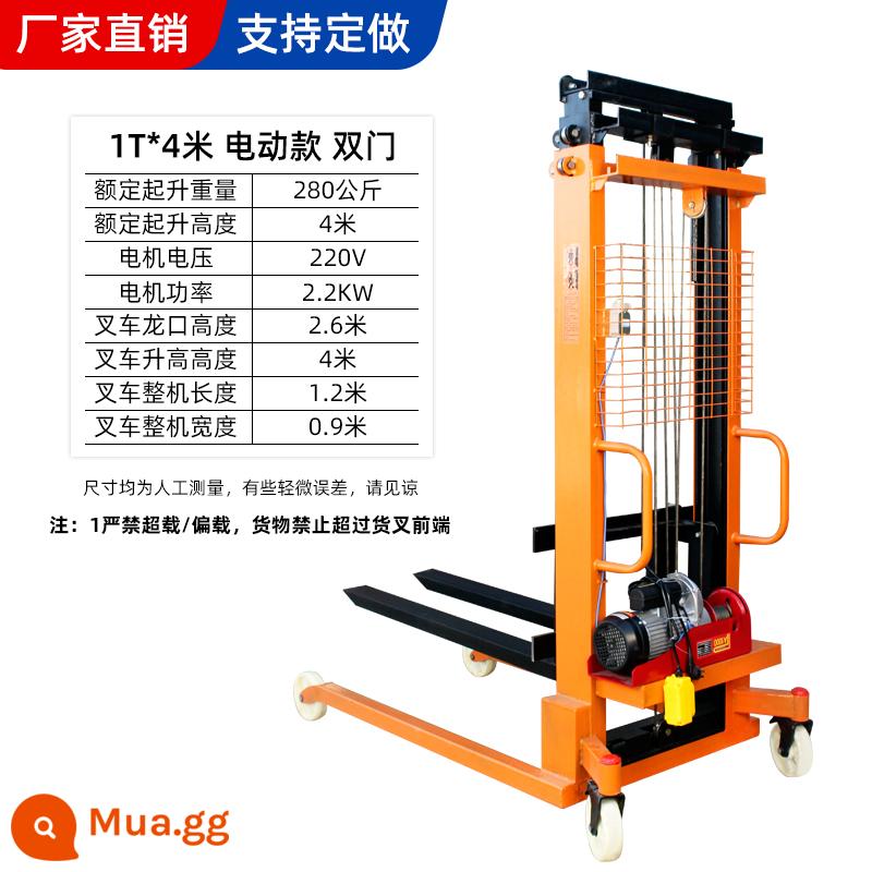 Xe nâng thủy lực bằng tay 1 tấn 2 tấn xe nâng bán điện đẩy gia súc trên cao máy xếp nhỏ - Mẫu điện 1T/4m-cửa đôi, phiên bản nâng cao bảo hành 5 năm