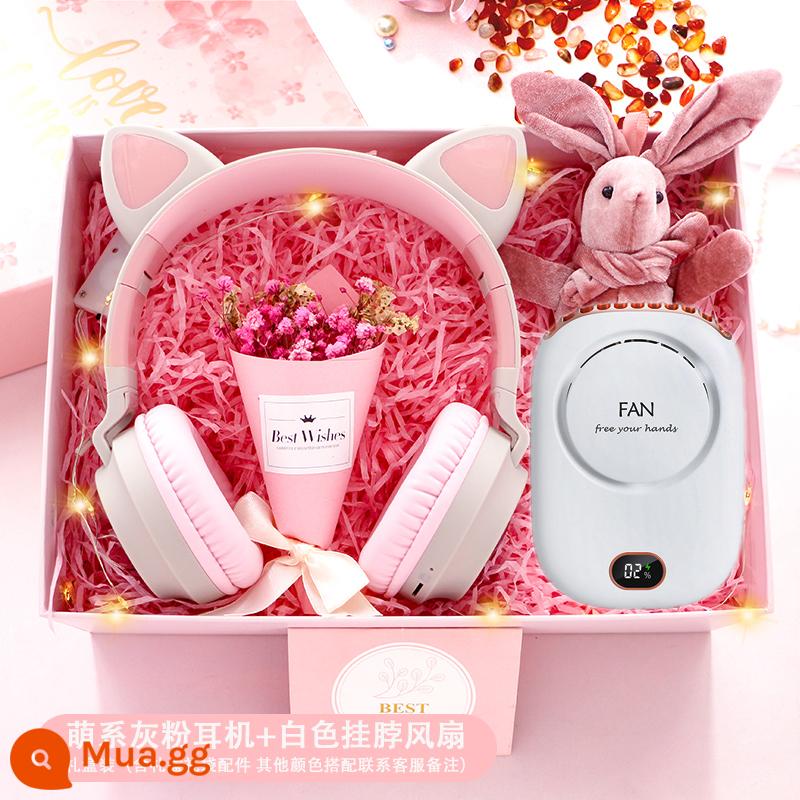 Mười -yar -old Girl Birthday Quà tặng 13 Dễ thương 12 Trường trung học cơ sở 10 nữ sinh tiểu học Cao nữ và trẻ em và chị gái - Hộp quà tặng quạt treo cổ màu xám hồng + trắng dễ thương