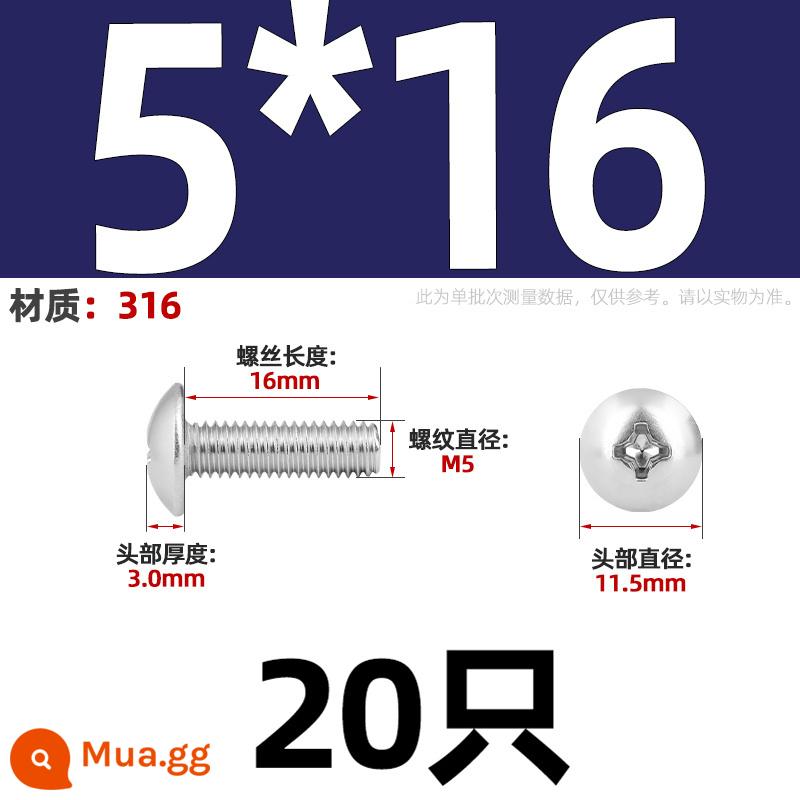 Thép không gỉ 304 lớn đầu phẳng máy vít đầu nấm vít chéo đầu tròn ô bu lông đầu M2M3M4M5M6M8mm - M5*16(20 miếng