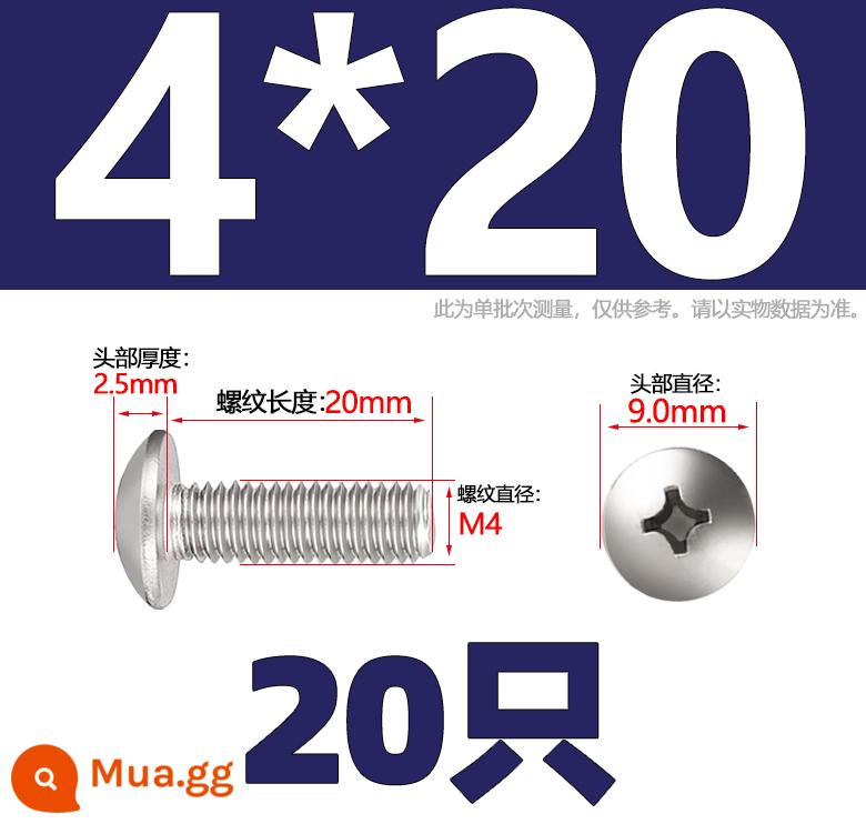 Thép không gỉ 304 lớn đầu phẳng máy vít đầu nấm vít chéo đầu tròn ô bu lông đầu M2M3M4M5M6M8mm - Chỉ M4*20-20