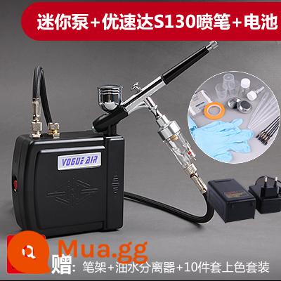 3G Haosheng airbrush máy bơm không khí bộ mô hình máy bơm không khí mini bơm lên để phun sơn công cụ người mới màu rùa bơm phun sơn - Máy bơm mini màu đen + airbrush S-130 + pin