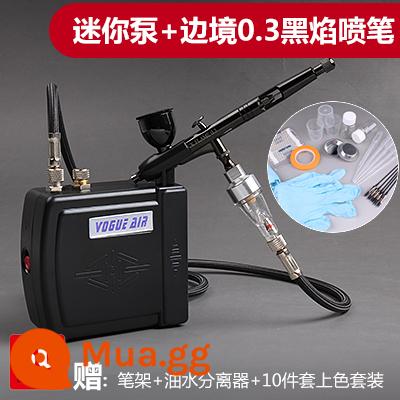 3G Haosheng airbrush máy bơm không khí bộ mô hình máy bơm không khí mini bơm lên để phun sơn công cụ người mới màu rùa bơm phun sơn - Bộ Airbrush Mini Pump Black + Black Flame 0.3