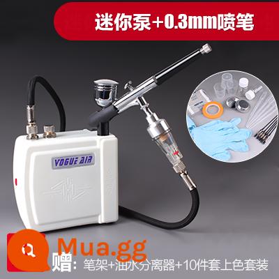 3G Haosheng airbrush máy bơm không khí bộ mô hình máy bơm không khí mini bơm lên để phun sơn công cụ người mới màu rùa bơm phun sơn - Bộ bơm phun mini màu trắng + 0,3