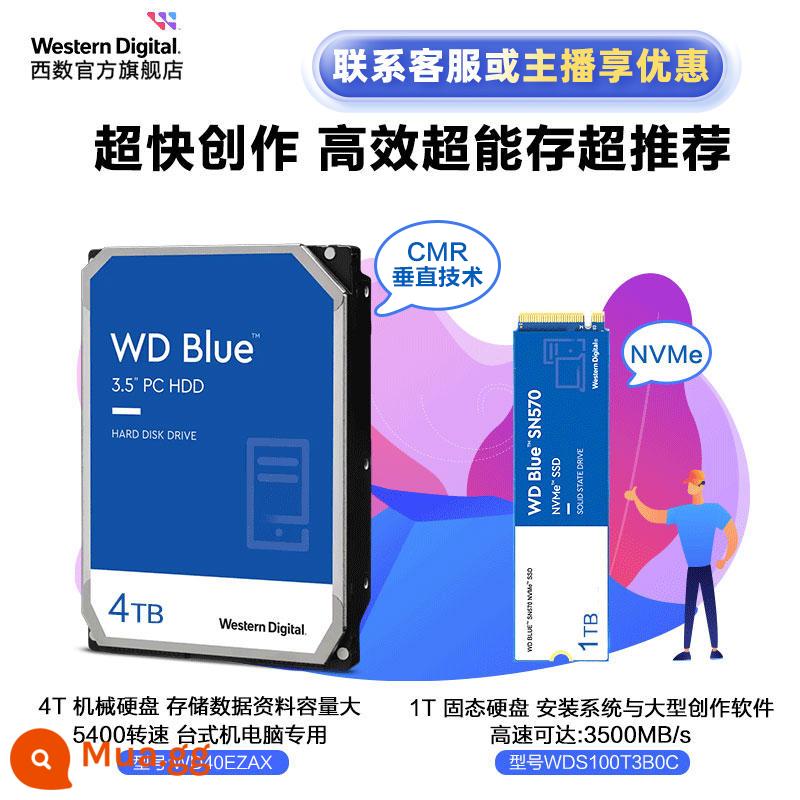 Ổ cứng thể rắn WD Western data SN570 500g 1t 2t máy tính xách tay SSD máy tính để bàn m.2 - Đĩa kép kết hợp đa lưu trữ SN570 1T + Đĩa xanh 3,5 inch 4T