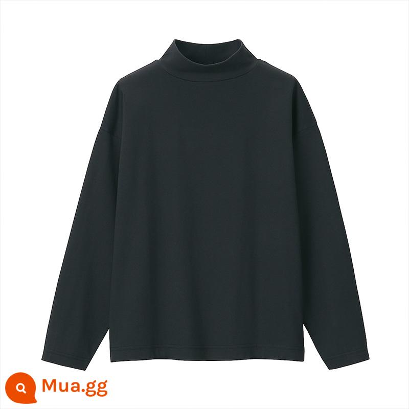 Muji Muji Labo unisex cotton chủ lực dài Tianzhu dệt áo thun dài tay cổ cao có đáy áo sơ mi - đen