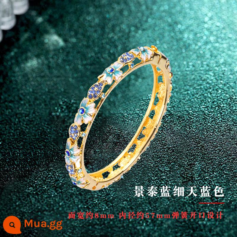 Vòng Tay Cloisonne Bắc Kinh Retro Cung Điện Quốc Triều Mỹ Vòng Tay Nữ Phong Cách Trung Hoa Trang Sức Hanfu Phụ Kiện Cho Bạn Gái - Vòng tay mỏng một lớp hình hoa anh đào màu xanh da trời nạm kim cương