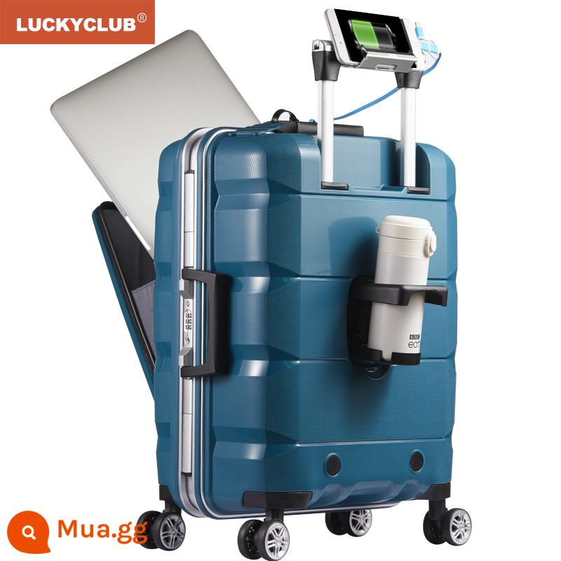 Lucky Club khung nhôm hành lý máy tính đa chức năng giá trị cao Hộp đựng xe đẩy du lịch công tác nhỏ 20 inch dành cho nam và nữ - Màu xanh Châu Âu (kiểu dáng mới với ngăn chính khung nhôm)