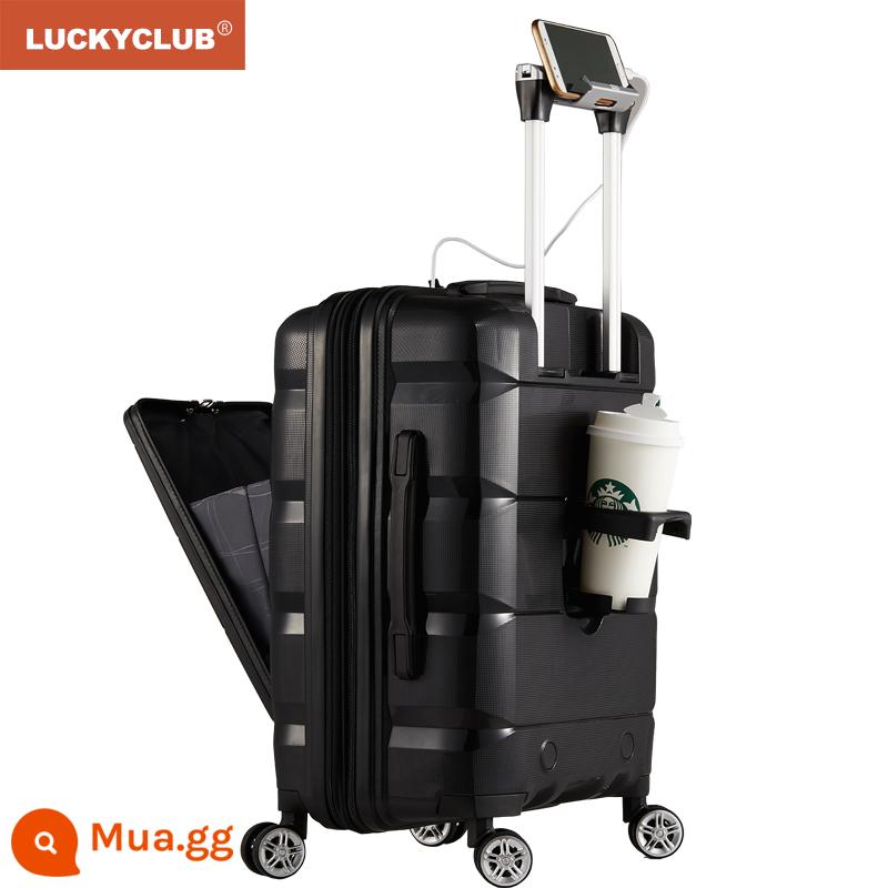 Lucky Club khung nhôm hành lý máy tính đa chức năng giá trị cao Hộp đựng xe đẩy du lịch công tác nhỏ 20 inch dành cho nam và nữ - Màu đen mát (mẫu mới có ngăn chính có khóa kéo)