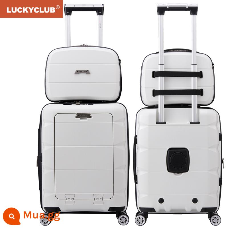 Lucky Club khung nhôm hành lý máy tính đa chức năng giá trị cao Hộp đựng xe đẩy du lịch công tác nhỏ 20 inch dành cho nam và nữ - Hộp mẹ màu trắng ngà (ngăn chính 20 inch dây kéo hộp xe đẩy mới + hộp nhỏ 14 inch)