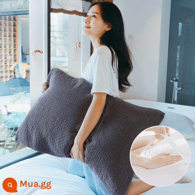 Khăn gối cotton nguyên chất đôi gạc kháng khuẩn khăn gối 2022 mới cotton cao cấp gối khăn bé trai đơn - [Đôi] Xám Xanh - Kiểu Dây Đeo