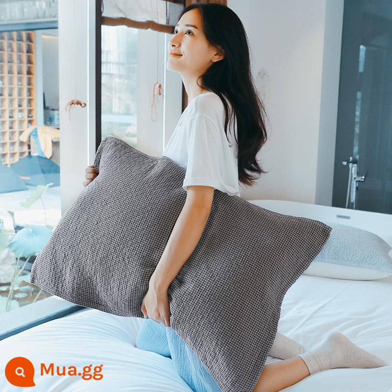 Khăn gối cotton nguyên chất đôi gạc kháng khuẩn khăn gối 2022 mới cotton cao cấp gối khăn bé trai đơn - [Gói Cặp] Xanh Vân Sam Xám