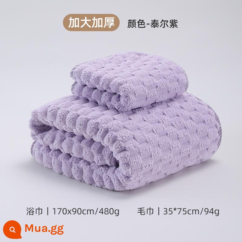 Bộ ba khăn tắm mưa phùn 2024 mới dày hơn cotton nguyên chất thấm nước tắm mũ sấy tóc gia đình mùa thu đông phụ nữ - (Tier Purple) Khăn tắm + Khăn tắm [Lớn và kháng khuẩn dày 170*90cm]