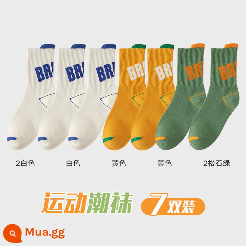 Zhuji Sock Men Mid -winter Mid -work Cotton Pregittered Switters và Sweat Sports Sports Autumn Basketball - 7 đôi [kết hợp C]