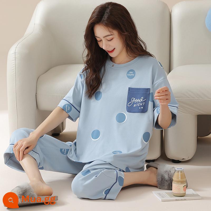 Bộ đồ ngủ bằng cotton nguyên chất Nanjiren dành cho nữ mùa hè ngắn tay bảy điểm Bộ đồ phục vụ tại nhà cho nữ 2023 mỏng mùa hè mới - Điểm sóng nông 3208