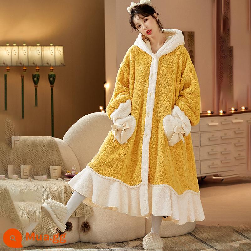 Bộ Đồ Ngủ Nữ Cotton Nguyên Chất Xuân Thu Quần Dài Tay Size Lớn Có Thể Mặc Ngoài Bộ Đồ Mặc Ở Nhà Thu Đông 2023 Mới mùa Đông - Công chúa vàng (váy ngủ đơn)