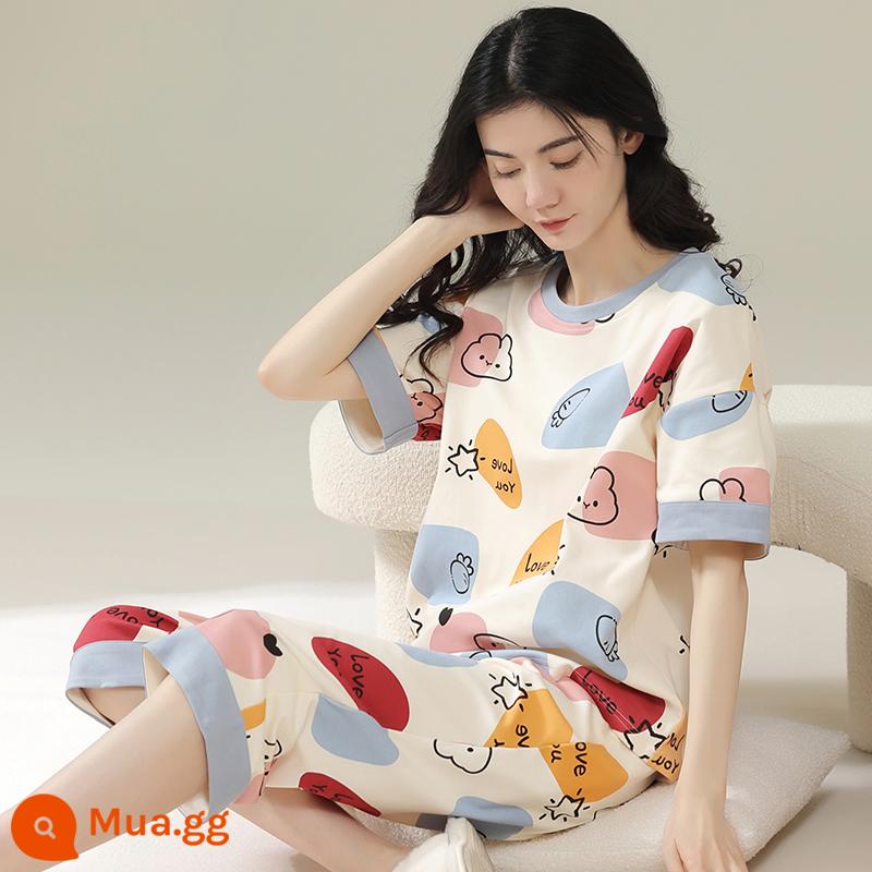 Bộ đồ ngủ bằng cotton nguyên chất Nanjiren dành cho nữ mùa hè ngắn tay bảy điểm Bộ đồ phục vụ tại nhà cho nữ 2023 mỏng mùa hè mới - Chú thỏ nhỏ ngoan 7002