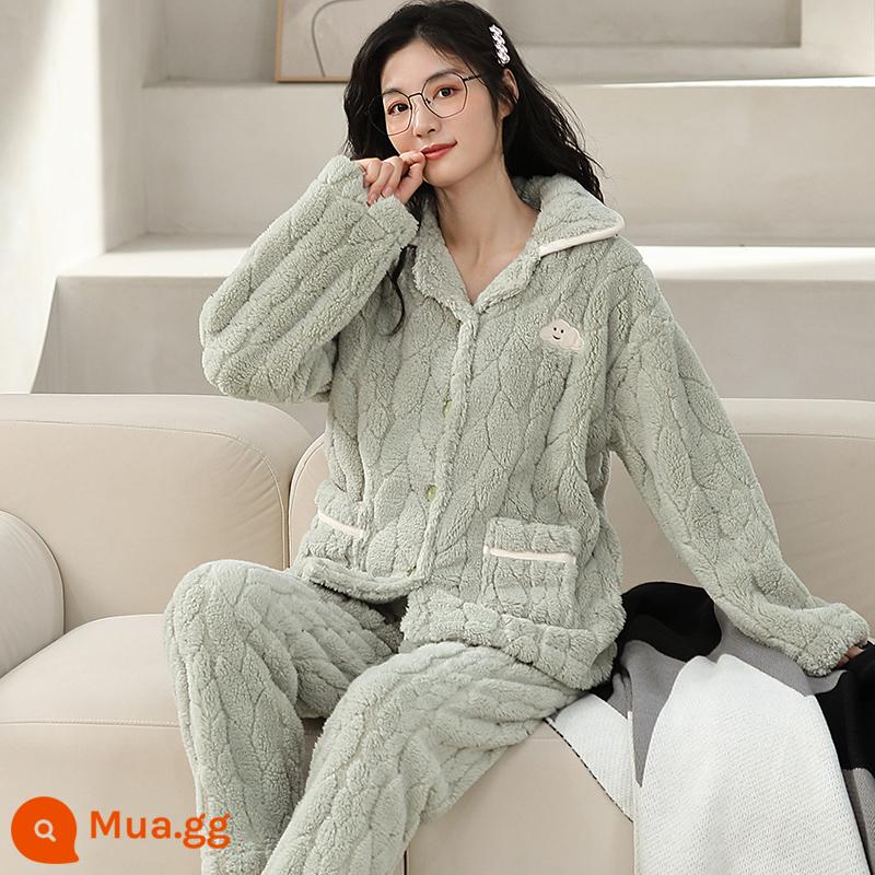 Bộ Đồ Ngủ Nữ Cotton Nguyên Chất Xuân Thu Quần Dài Tay Size Lớn Có Thể Mặc Ngoài Bộ Đồ Mặc Ở Nhà Thu Đông 2023 Mới mùa Đông - Mây Xanh Jasmine (đồ ngủ và đồ ngủ)