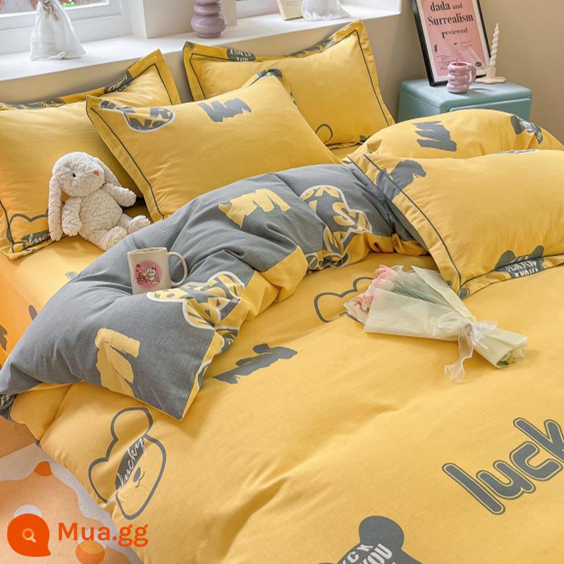 Đơn Giản Chải Cotton 4 Bộ Chăn Ga Gối 100 Cotton Mùa Đông Dày Drap Giường Vỏ Chăn Ký Túc Xá 3 Bộ 4 - Villeneuve