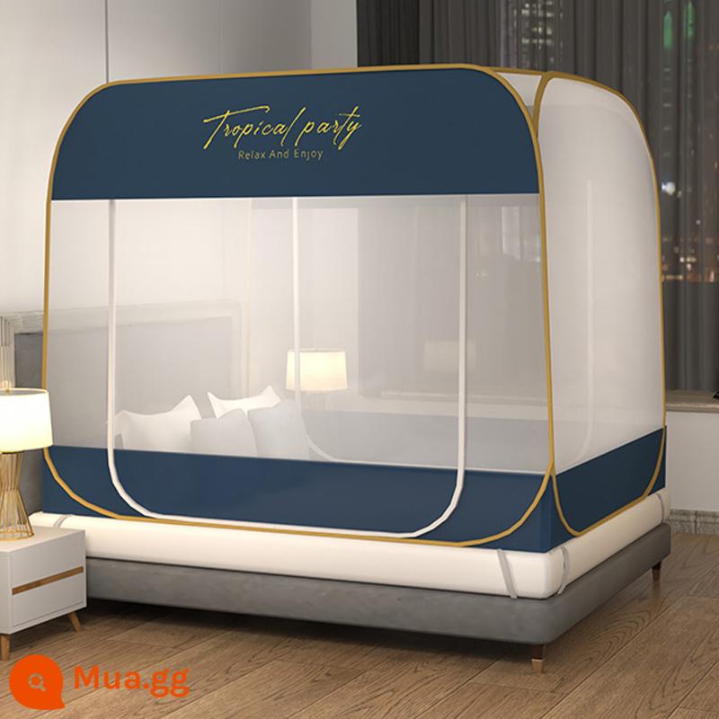 Màn chống muỗi yurt mới 1,5m tại nhà lắp đặt miễn phí Màn chống muỗi có dây kéo chống rơi cho trẻ em có giá đỡ lều 1,8m - English-Blue [Bảo hiểm vận chuyển miễn phí]