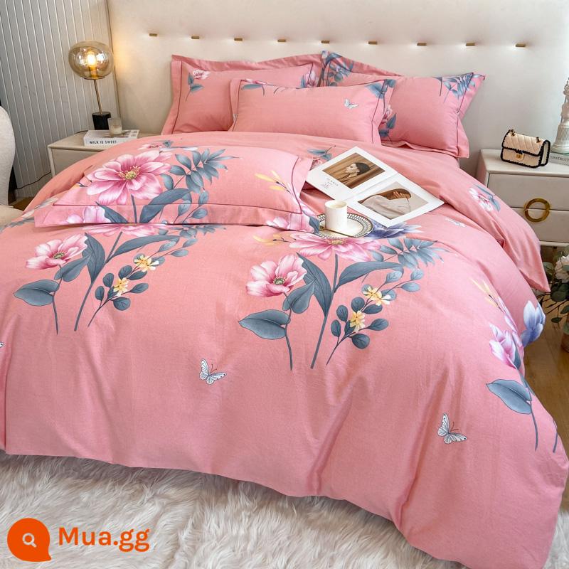 Đơn Giản Chải Cotton 4 Bộ Chăn Ga Gối 100 Cotton Mùa Đông Dày Drap Giường Vỏ Chăn Ký Túc Xá 3 Bộ 4 - nở rộ như hoa