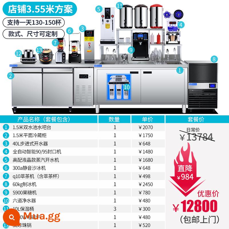 HENGZHI Milk Tea Thiết bị đầy đủ hoạt động trà Đài Loan Quầy nước ép Tea Mach - Gói 3,55 mét được đề xuất (130-150 cốc mỗi ngày) đi kèm với bản vẽ + sơ đồ điện nước