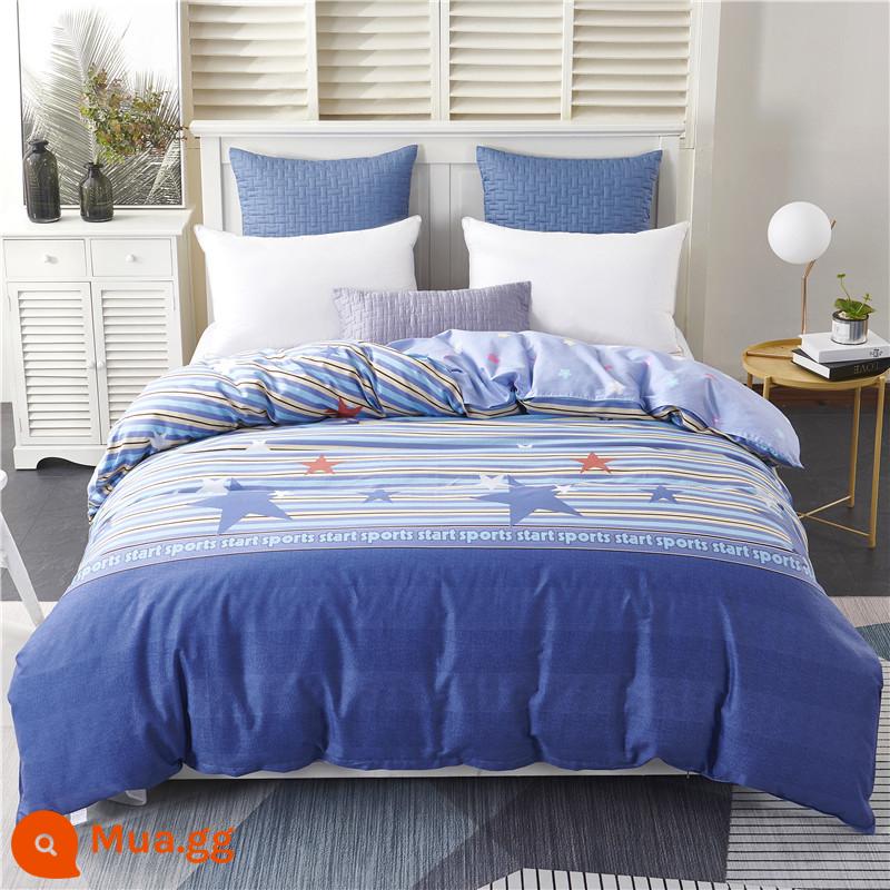 Vỏ chăn bông 100% cotton một mảnh 150x200x230 vỏ chăn bông đôi vải chéo giường đơn 1,5m1,8m - đại lộ ngôi sao màu xanh đậm