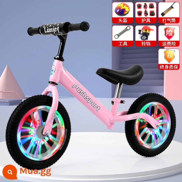 Xe thăng bằng trẻ em nhấp nháy xe 2 bánh yoyo đua 12 inch 14 inch xe trượt Scooter tự hành cho bé 2-3-6-7 tuổi - Bánh xe flash thép carbon cao 12 inch màu hồng + túi quà tặng, phù hợp cho 85-120 cm