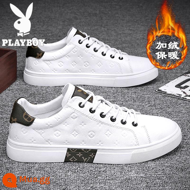 Giày Nam Playboy Mùa Đông 2022 Mới Giày Da Nam Giày Sneaker Da Nam Giày Nhỏ Màu Trắng Giày Hợp Thời Trang Tất Cả - Mẫu Đông PL321368M màu trắng nhung