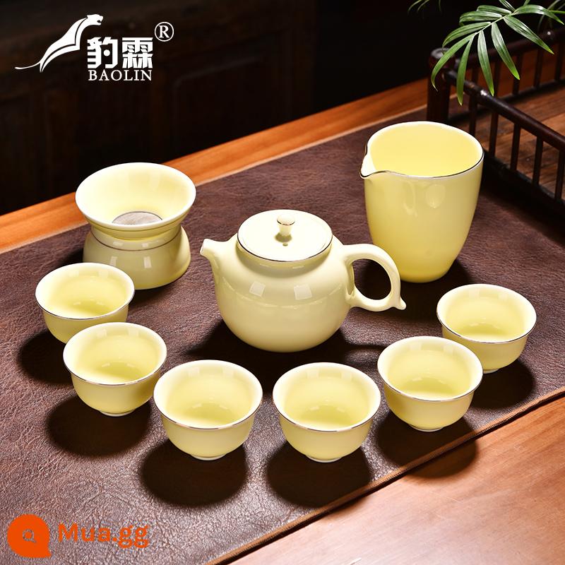 Bộ ấm trà Gaiwan nhà nhẹ sang trọng Kung Fu Hộp quà tặng cao cấp Gaiwan suet ngọc topaz bộ văn phòng - Chậu làm đẹp 10 đầu vàng ngọc điều khiển (có cốc đảo ngược)