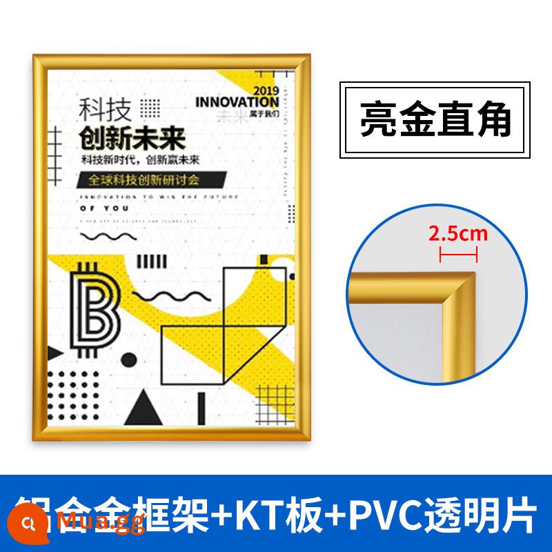 Poster khung hợp kim nhôm mở thang máy khung quảng cáo treo tường a3 khung giấy phép kinh doanh khung ảnh lớn khung ảnh tùy chỉnh - Góc phải màu vàng sáng