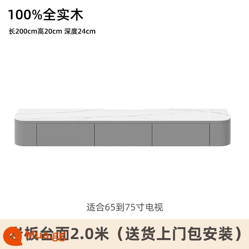 Tủ tivi treo tường gỗ treo tường lưu trữ phòng ngủ phòng khách nền tường căn hộ nhỏ màu trắng tủ tivi treo - Tủ tivi 2,0m mặt đá phiến màu xám