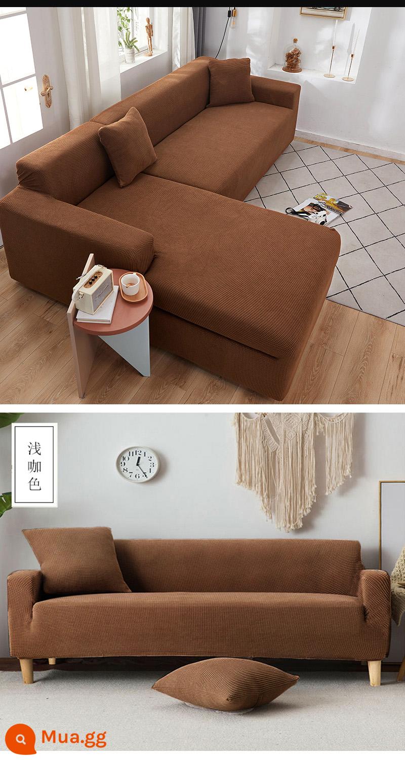 Bọc Ghế Sofa Tất Cả Bao Gồm Đa Năng Lười Full Bọc Ghế Sofa Bốn Mùa Đa Năng Sofa Đệm Đàn Hồi Bao Vải Bộ Vải - Màu nâu nhạt (dệt kim dày) đi kèm vỏ gối và dải chống trượt