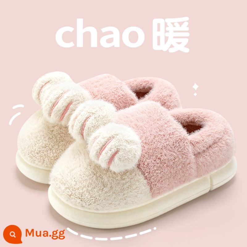 Dép bông nữ mùa thu đông gót túi chống trơn trượt ấm áp trong nhà nhà sang trọng giày cotton mặc ngoài hộ gia đình dép bông mùa đông nữ - Màu hồng [cộng với nhung và dày @ sợ sao lạnh]