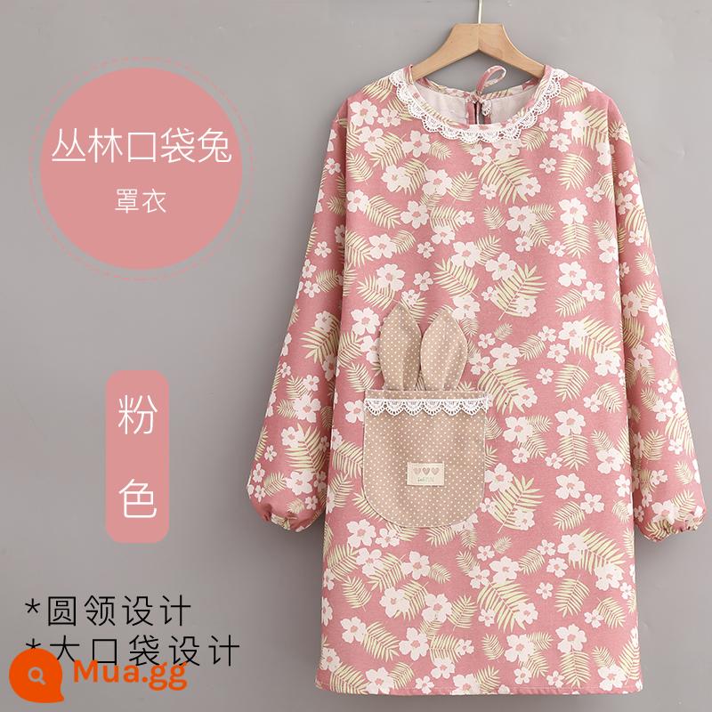 Tay Dài Tạp Dề Nấu Ăn Nữ Nhà Bếp Dễ Thương Hộ Gia Đình Vải Cotton Nhật Thoáng Khí Chịu Mài Mòn Chống Dầu Người Lớn Coverall Áo Liền Quần - Màu hồng (Áo kiểu thỏ bỏ túi rừng)