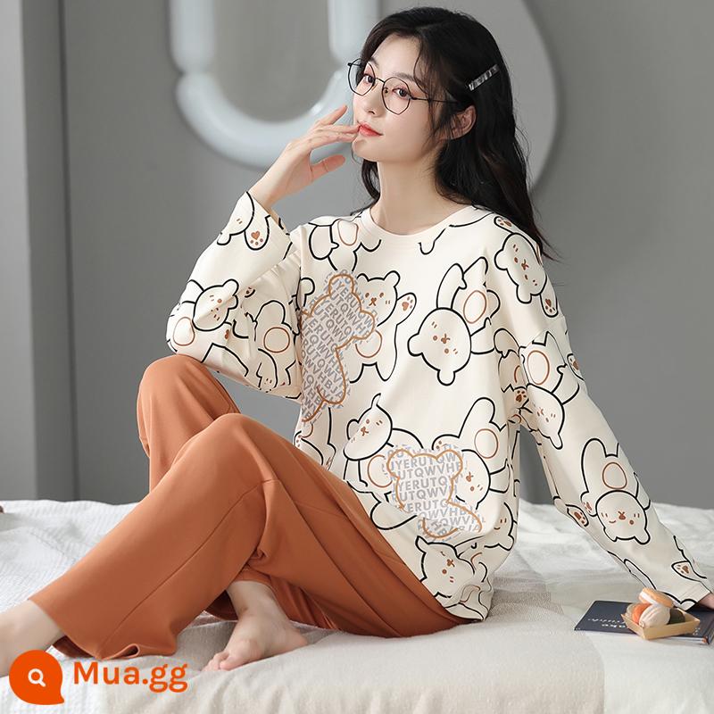 2023 bộ đồ ngủ mùa thu mới của phụ nữ mùa xuân và mùa thu cotton nguyên chất dài tay có thể đi ra ngoài bình thường lưới đỏ mùa đông dịch vụ gia đình phù hợp với - Mẫu nữ GLQ2283