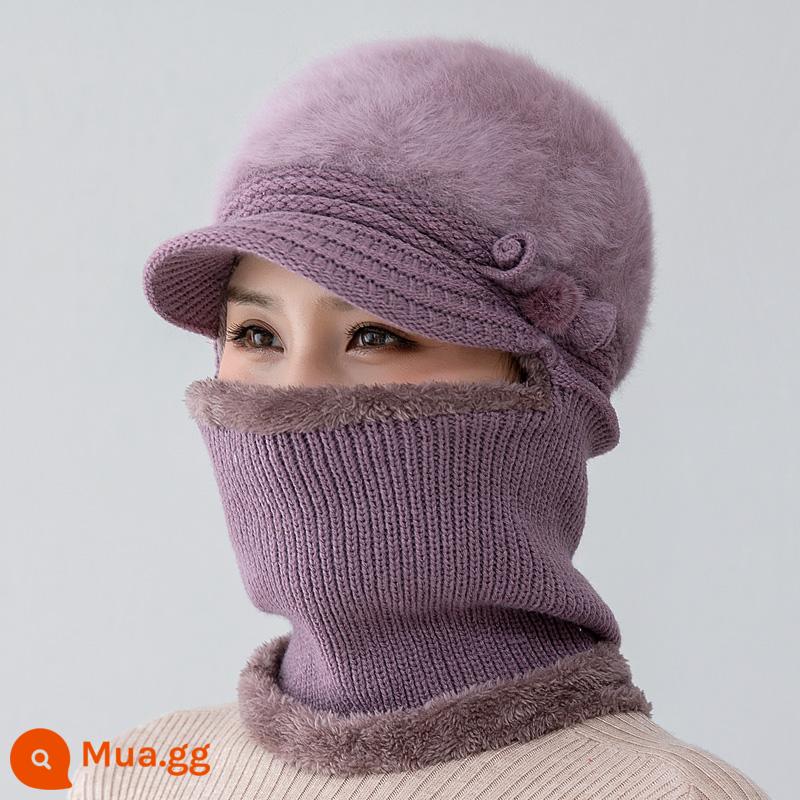 Mũ dành cho nữ, áo hoodie mùa đông, bà mẹ trung niên và người già, mũ len dày nhung, bà đi xe đạp mũ và khăn quàng cổ chống gió ấm áp - 187 màu tím nhạt