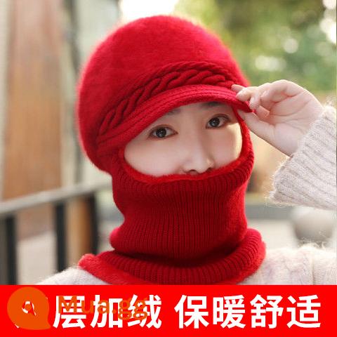 Mũ dành cho nữ, áo hoodie mùa đông, bà mẹ trung niên và người già, mũ len dày nhung, bà đi xe đạp mũ và khăn quàng cổ chống gió ấm áp - [002]Đỏ