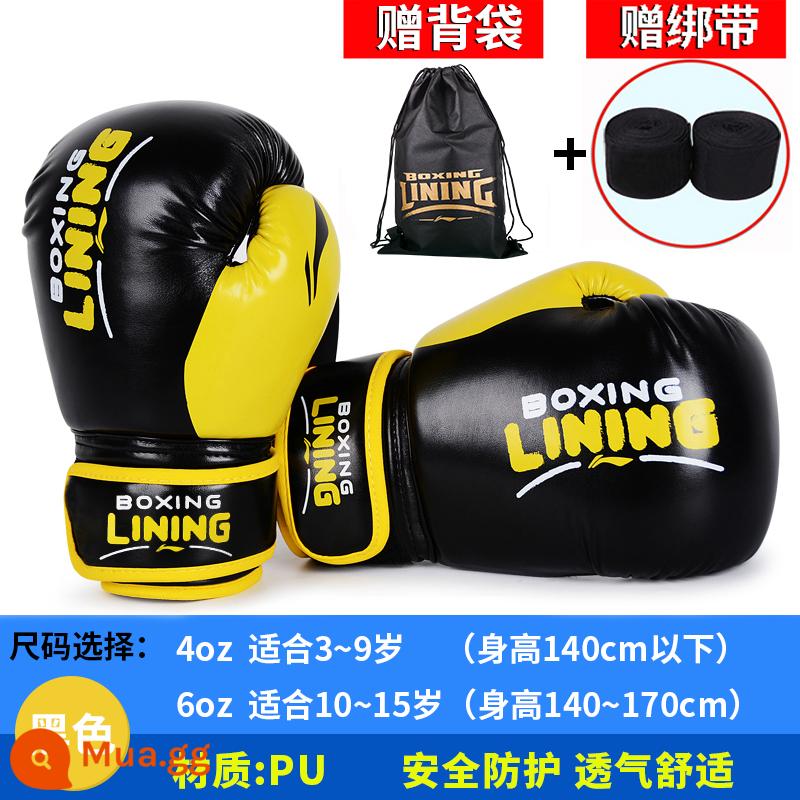 Găng tay đấm bốc trẻ em Li Ning Găng tay đấm bốc cho bé trai đấm trẻ em và bé gái tập luyện Bộ dụng cụ chuyên nghiệp trẻ em Sanda - Đen [Mẫu bảo vệ dày chuyên nghiệp] 3 ~ 15 tuổi (nâng cấp bảo vệ)