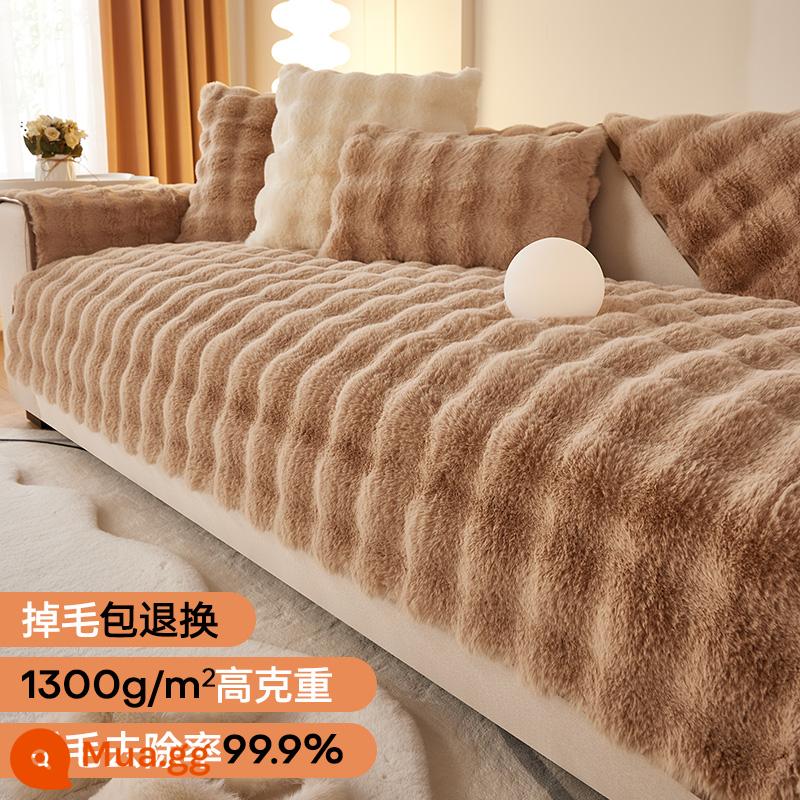 Thỏ Nhung Internet Nổi Tiếng Sofa Đệm Mùa Đông Dày Sang Trọng Đệm Chống Trơn Trượt Ghế Sofa Da 2023 Mới Vải Bọc - Cà phê Bobo Puff-Light