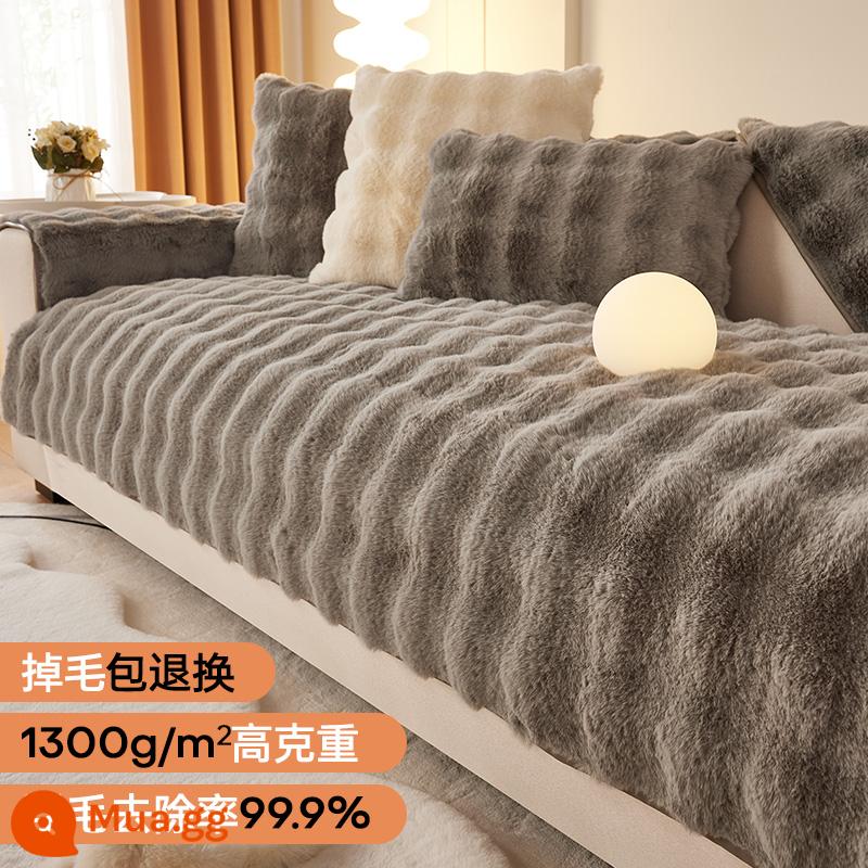 Thỏ Nhung Internet Nổi Tiếng Sofa Đệm Mùa Đông Dày Sang Trọng Đệm Chống Trơn Trượt Ghế Sofa Da 2023 Mới Vải Bọc - Bobo Puff-Xám đậm