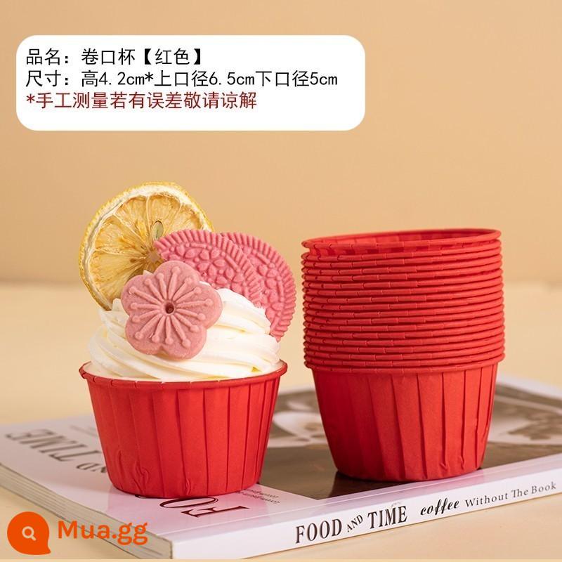 Năm Mới 2023 Cupcake Hộp Trong Suốt Di Động Bao Bì Hộp Năm Mới Làm Bánh Trang Trí Cắm Thẻ Đầm - 50 cốc nắp cuộn màu đỏ