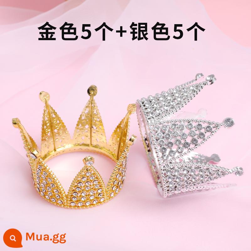 Mini vương miện trang trí bánh đồ trang trí vương miện kim cương tình yêu nhỏ công chúa cổ tích sinh nhật nướng phụ kiện cung cấp - 5 mão nhựa bạc + 5 mão nhựa vàng