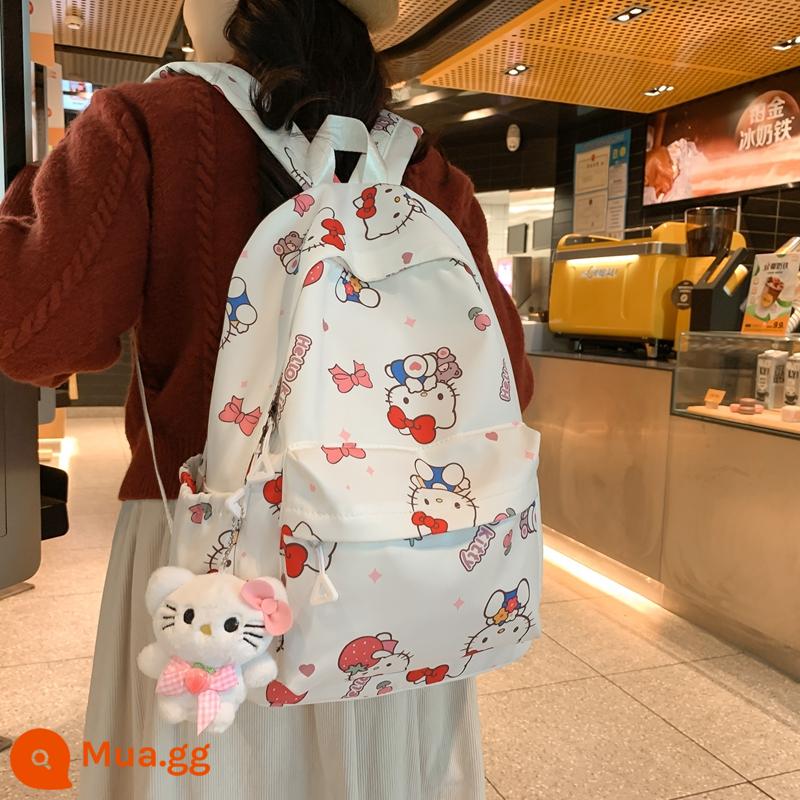 Kuromi Giai Điệu Ngọc Chó Schoolbag Nữ Trung Học Cơ Sở Ba Lô Học Sinh Tiểu Học Ba Lô Dành Cho Lớp 3 Đến Lớp 6 - Ba lô Hello màu trắng (tặng kèm mặt dây chuyền)