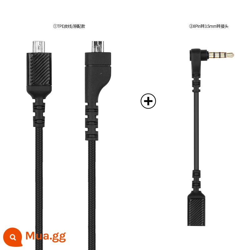 Thay thế cáp soundcard SteelSeries Arctis Ice 3 5 7 9 Pro + phụ kiện tai nghe 8Pin sang 3.5 - Dây bện nylon + bộ chuyển đổi, chiều dài dây 150+12cm