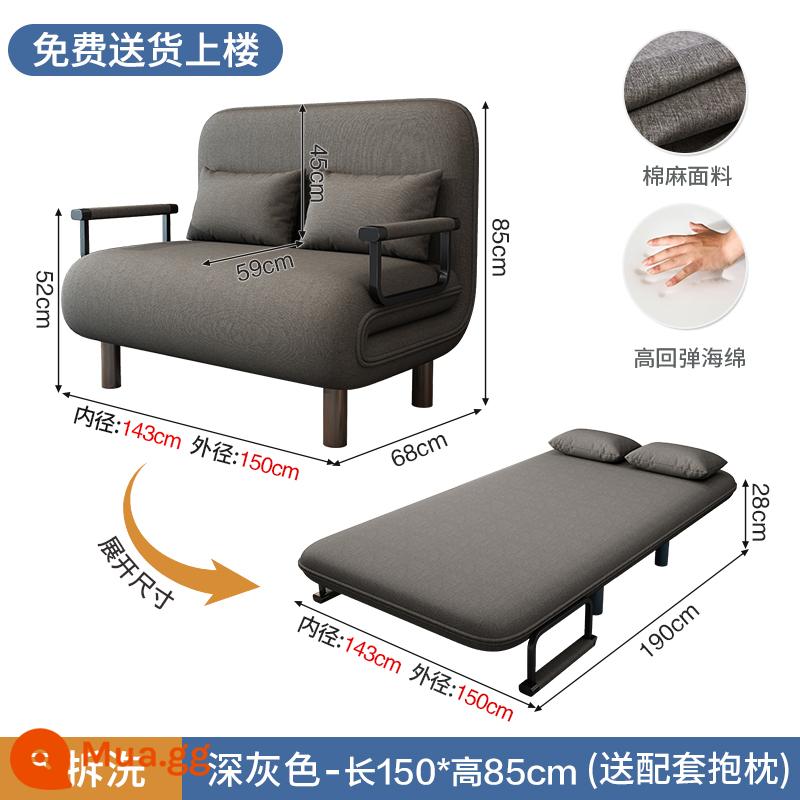 Lưới Đỏ Sofa Giường Gấp 1 Đa Năng Căn Hộ Nhỏ Phòng Khách Nhà Kéo Đẩy Có Thể Thu Vào Đa Năng Mới 2022 - Ghế đôi màu xám đen 150 [nâng cấp độ dày và gia cố]