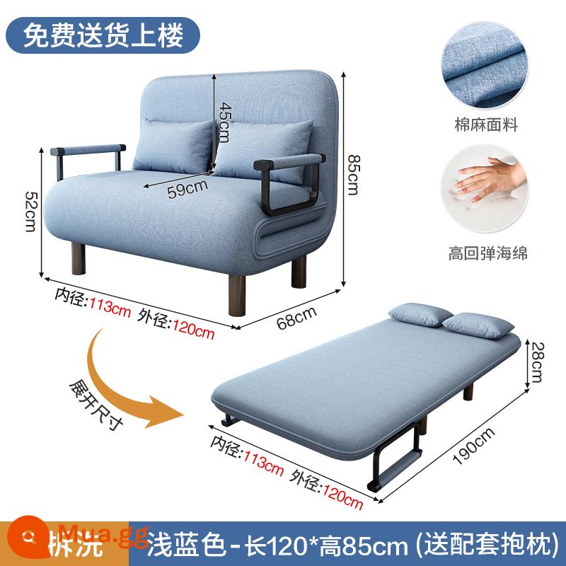 Lưới Đỏ Sofa Giường Gấp 1 Đa Năng Căn Hộ Nhỏ Phòng Khách Nhà Kéo Đẩy Có Thể Thu Vào Đa Năng Mới 2022 - Ghế đôi màu xanh nhạt 120 [đã nâng cấp độ dày và gia cố]