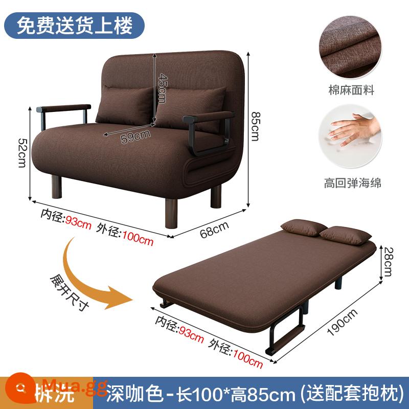 Lưới Đỏ Sofa Giường Gấp 1 Đa Năng Căn Hộ Nhỏ Phòng Khách Nhà Kéo Đẩy Có Thể Thu Vào Đa Năng Mới 2022 - Ghế đôi màu cà phê đậm 100 [đã nâng cấp độ dày và gia cố]