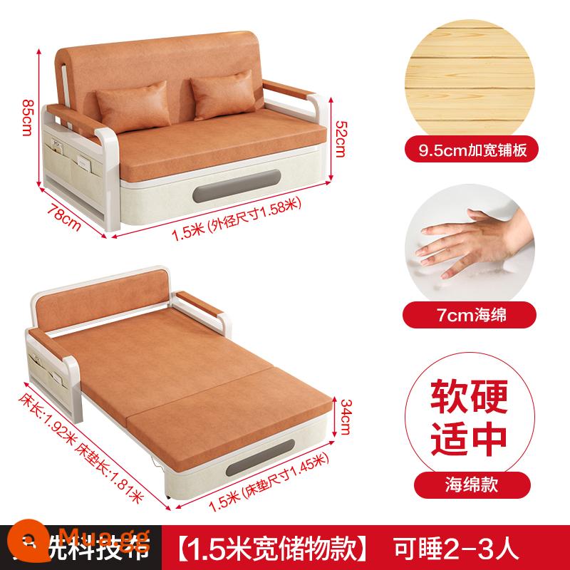 Sofa Giường Gấp Đôi Ban Công Giường Đa Năng Căn Hộ Nhỏ Sofa Phòng Khách 2023 Mới Lưới Đỏ Giường Kính Thiên Văn - [Mẫu lưu trữ 1,5m] + Miếng bọt biển 7CM (vải kỹ thuật được nâng cấp)