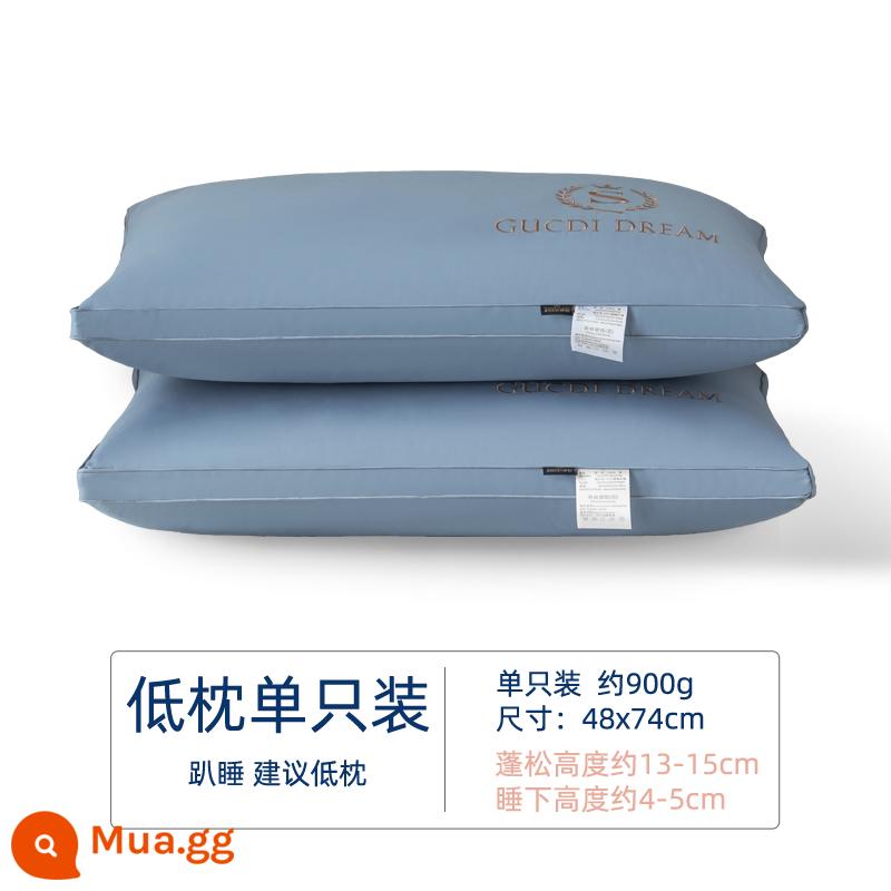 Gối cotton kháng khuẩn lõi gối hai người 1 hộ gia đình không xẹp khách sạn gối đơn nam trái tim cả đầu gối cao thấp - Gối thêu xanh thấp [gói đơn vải 100% cotton]